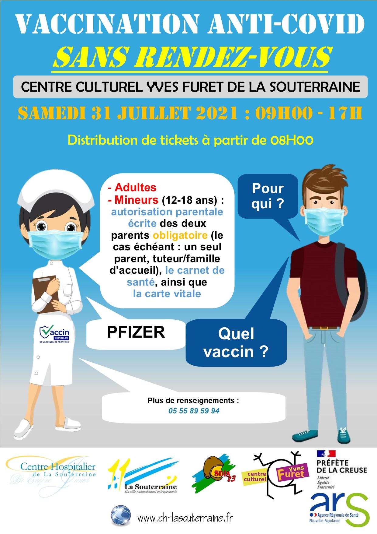 Affiche vaccination sans rendez vous du 31 07 2021