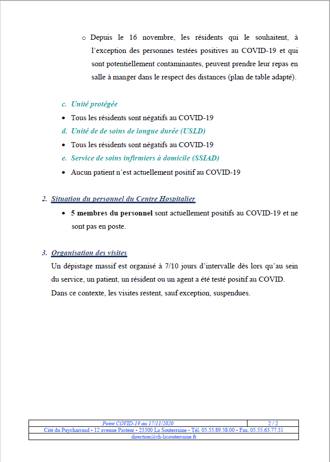 Point situation covid 19 au 17 11 20 2