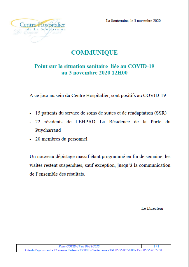 Communique de presse 03 11 20 situation sanitaire covid 19