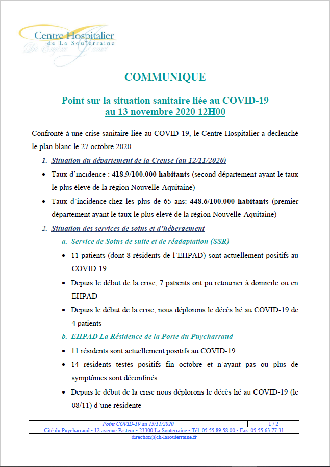 Point situation covid au 13112020