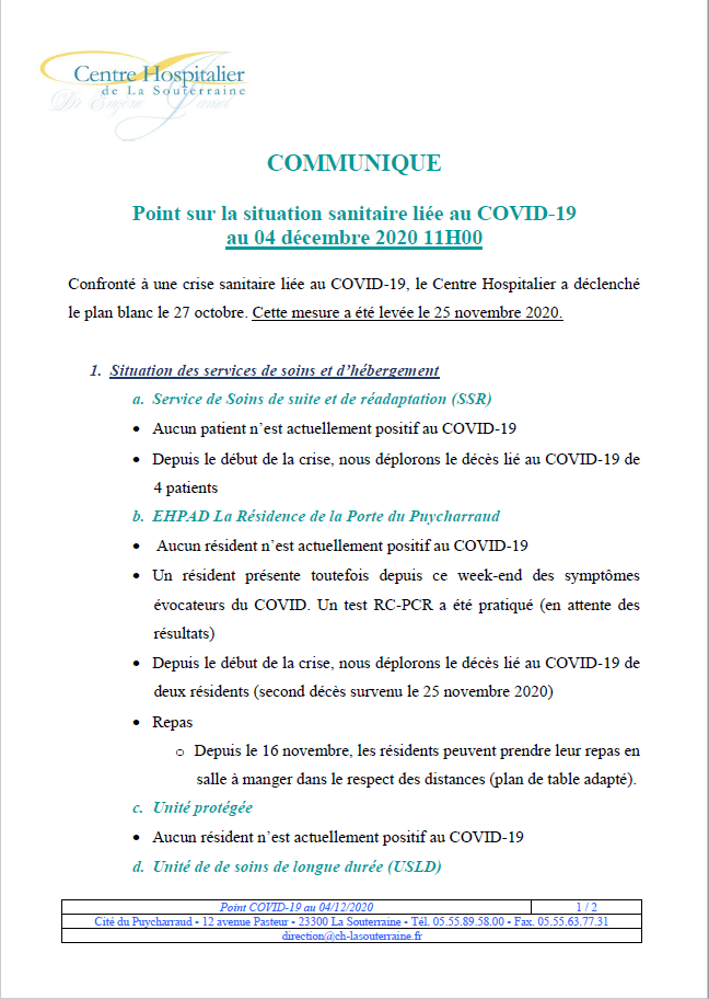 Situation covid 19 au 04 12 20